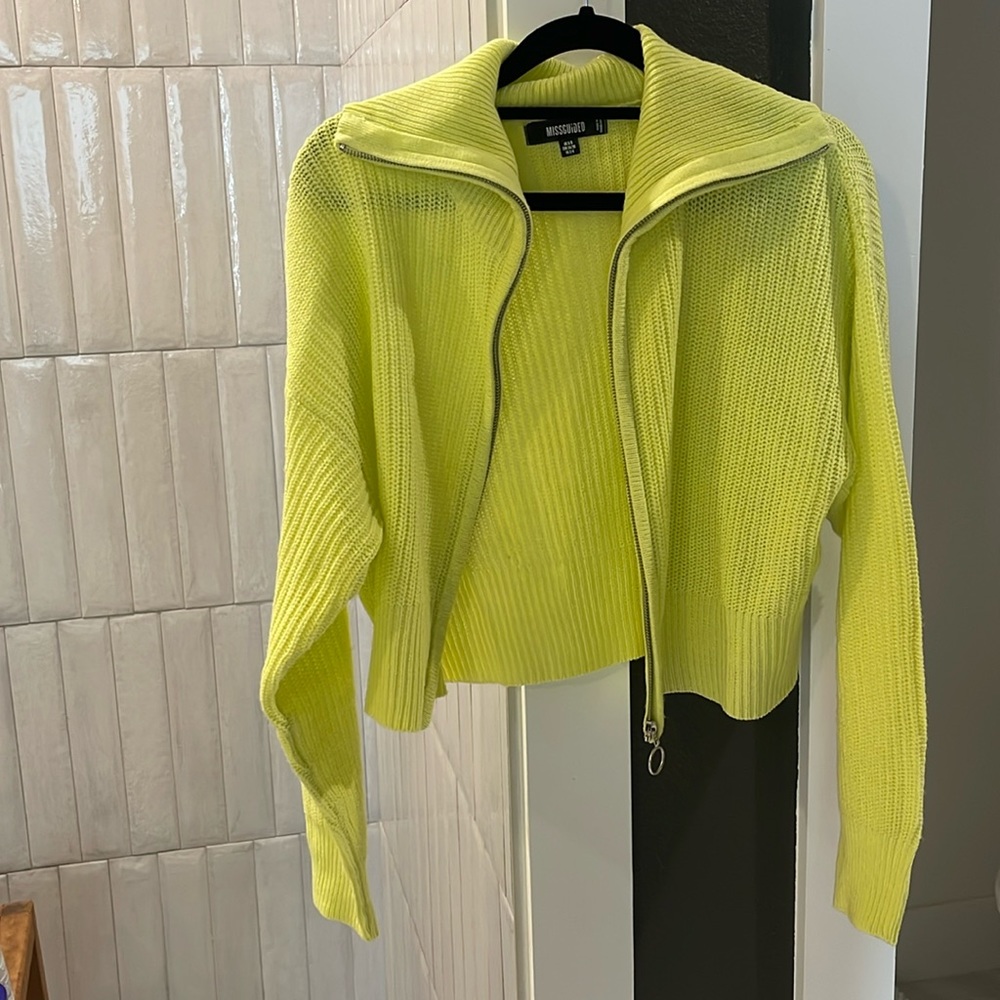 Neon Cropped Zip Up Sweater